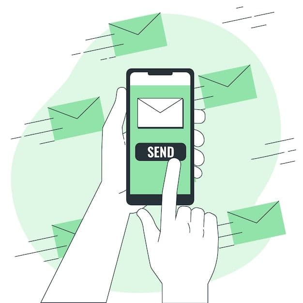 Illustration of a hand sending an email from a smartphone