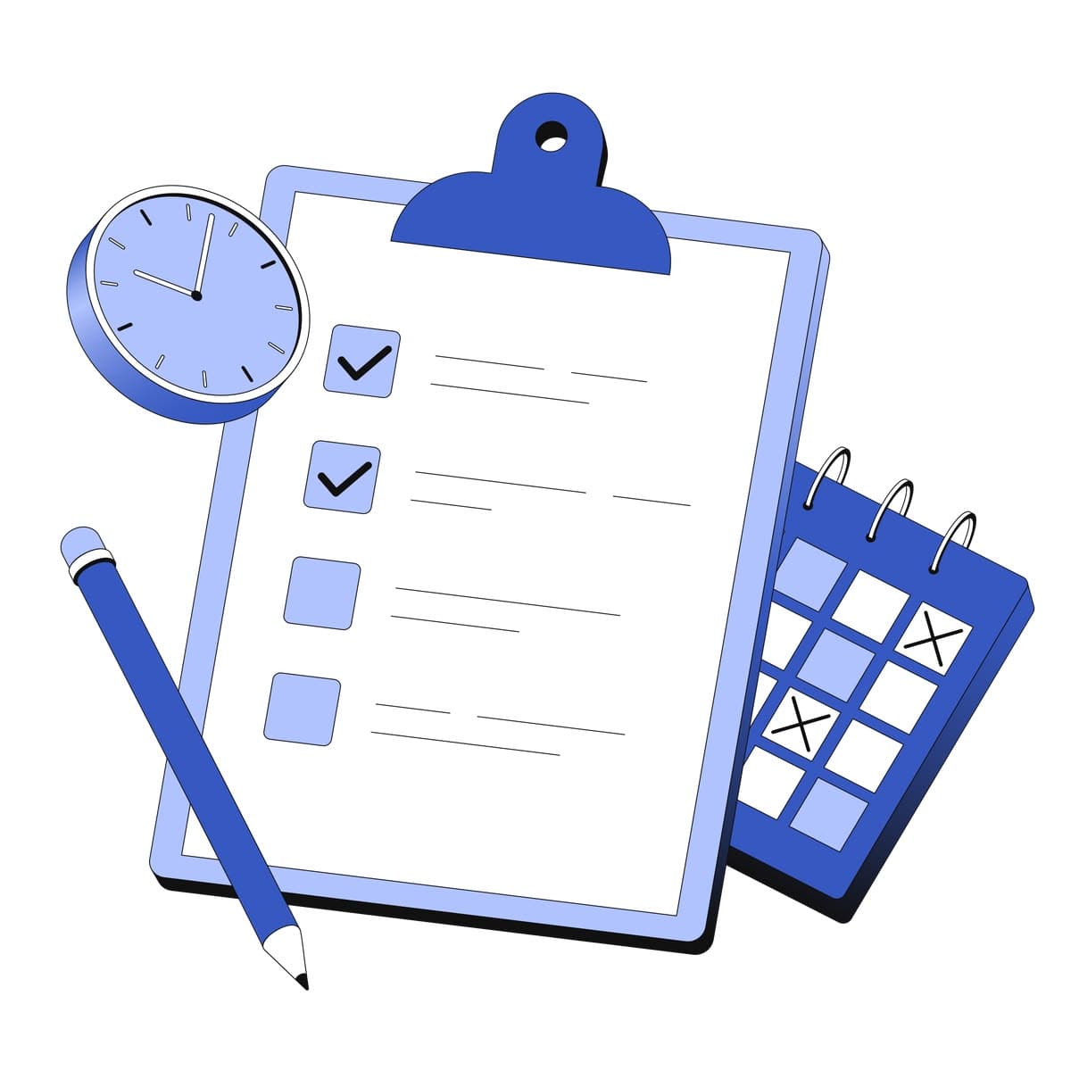 Illustration of a clipboard checklist and calendar representing priority scheduling
